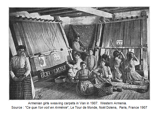 Armenian girls weaving carpets